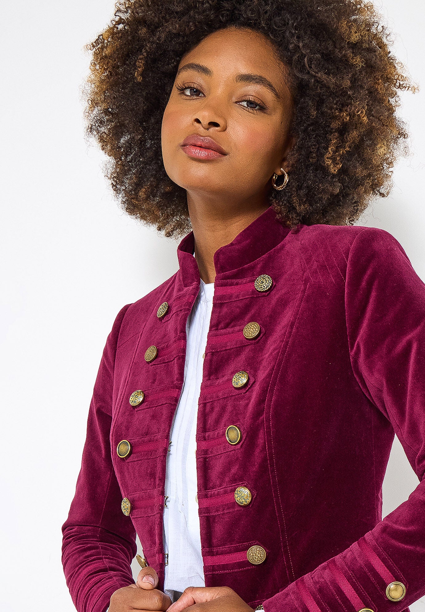 Faux Suede Military Jacket, MERLOT, on-hover image number 1