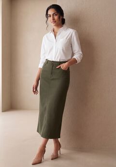 Classic Cotton Denim Midi Skirt