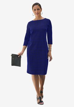 Stretch Cotton Boatneck Shift Dress