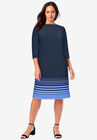 Boatneck Shift Dress, NAVY FADED STRIPE, hi-res image number null