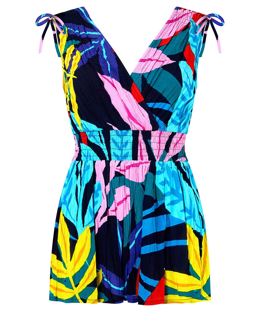 Faux Wrap Peplum Top, MULTI PALM LEAVES, alternate image number 3