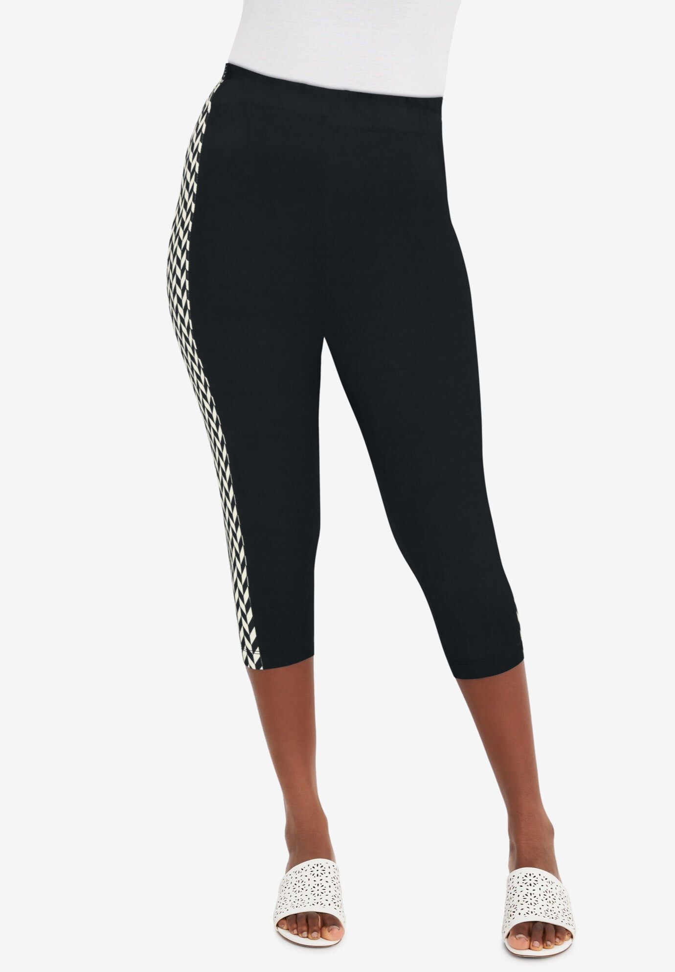 Everyday Stretch Cotton Capri Legging, BLACK IVORY HOUNDSTOOTH, hi-res image number 0