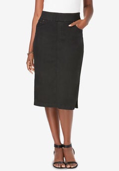 Comfort Waist Stretch Denim Midi Skirt