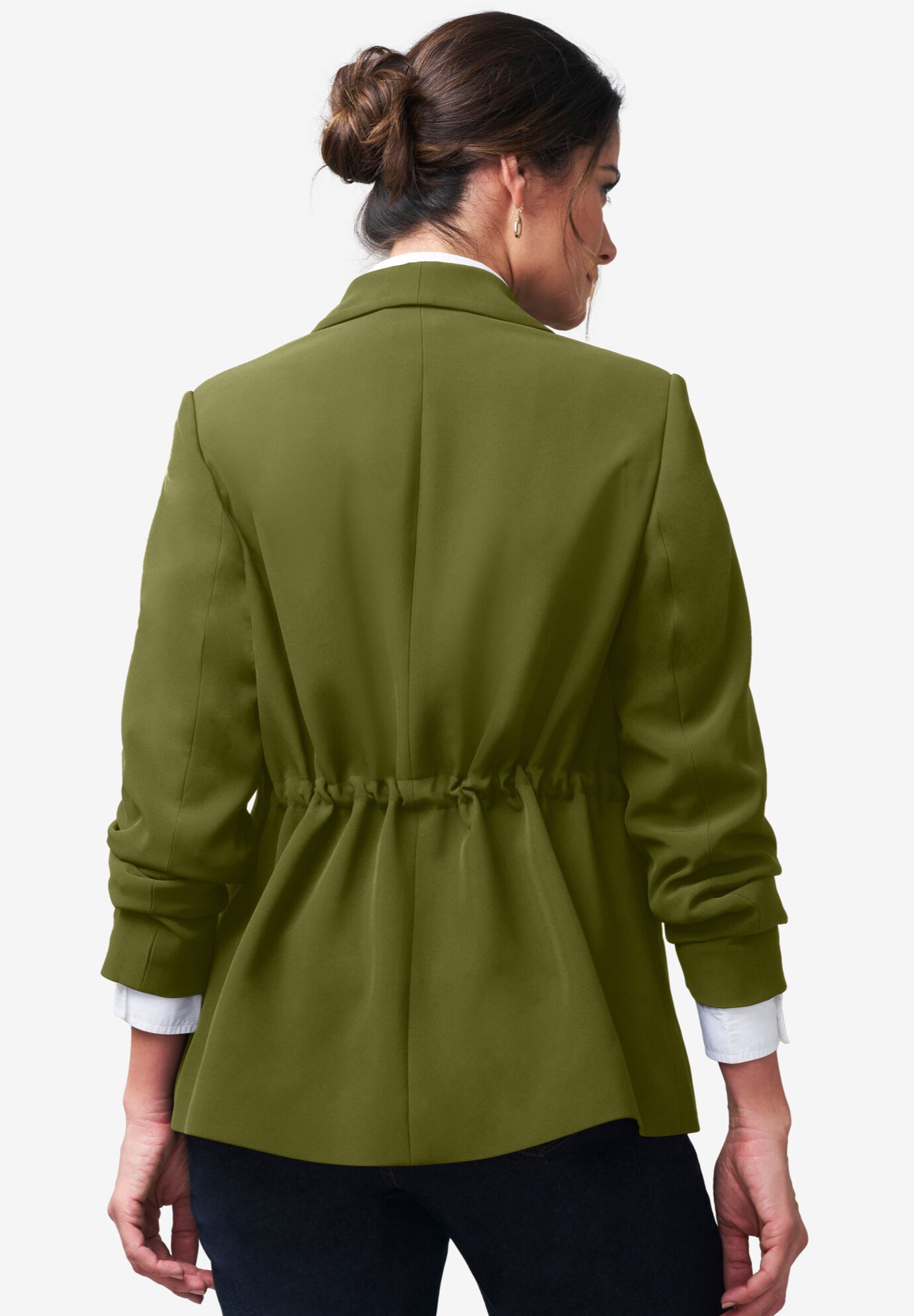 Cinch Back Bi-stretch Blazer, MOSS GREEN, on-hover image number 1