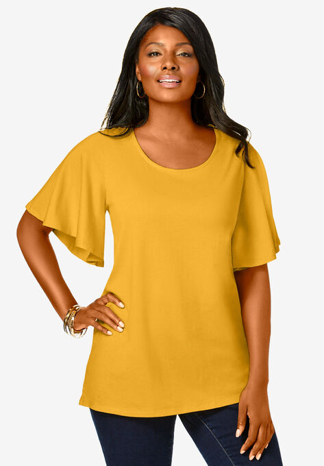 Flutter Sleeve Tunic, SUNSET YELLOW, hi-res image number null