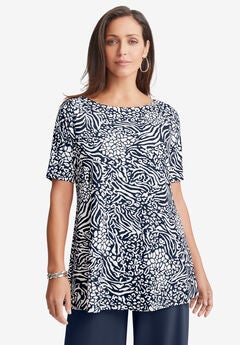 Stretch Knit Boatneck Swing Tunic
