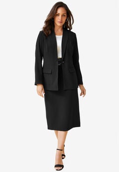 2-Piece Stretch Crepe Single-Breasted Skirt Suit
