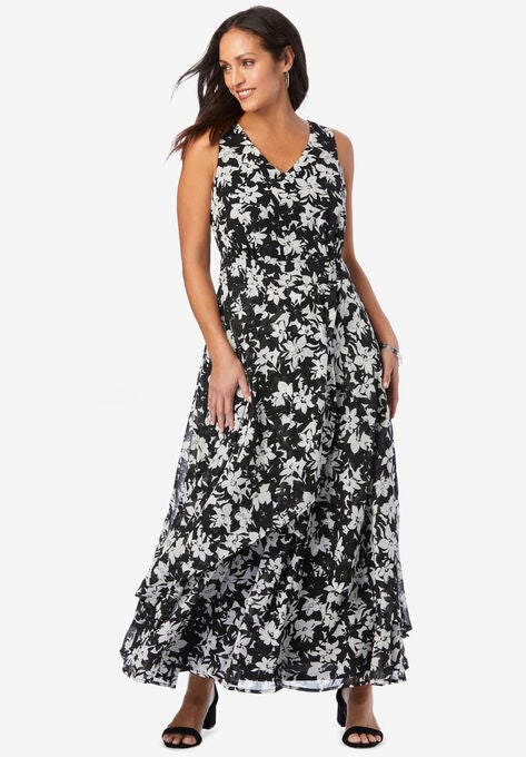 Flyaway Maxi Dress, BLACK BRUSHED FLORAL, hi-res image number null