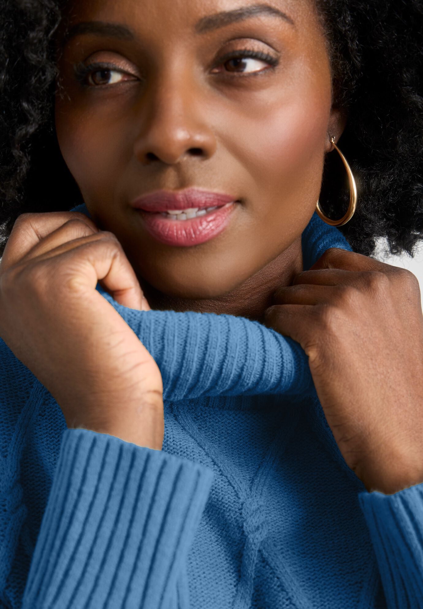 Cable Turtleneck Sweater, DUSTY INDIGO, alternate image number 3