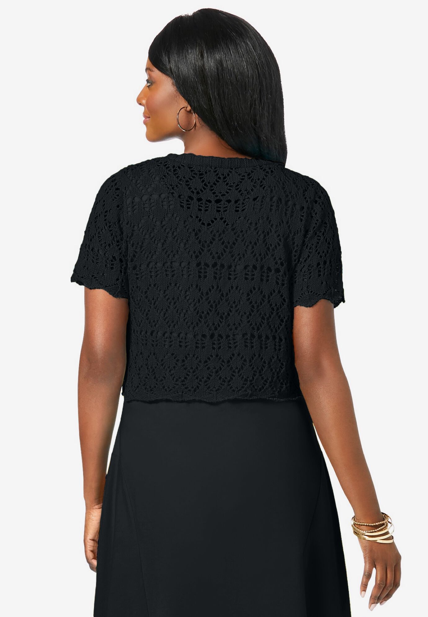 Crochet Shrug, BLACK, on-hover image number 1