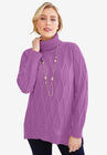 Cable Turtleneck Sweater, SOFT PLUM, hi-res image number null
