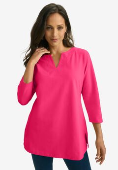 Stretch Cotton Notch Neck Tunic