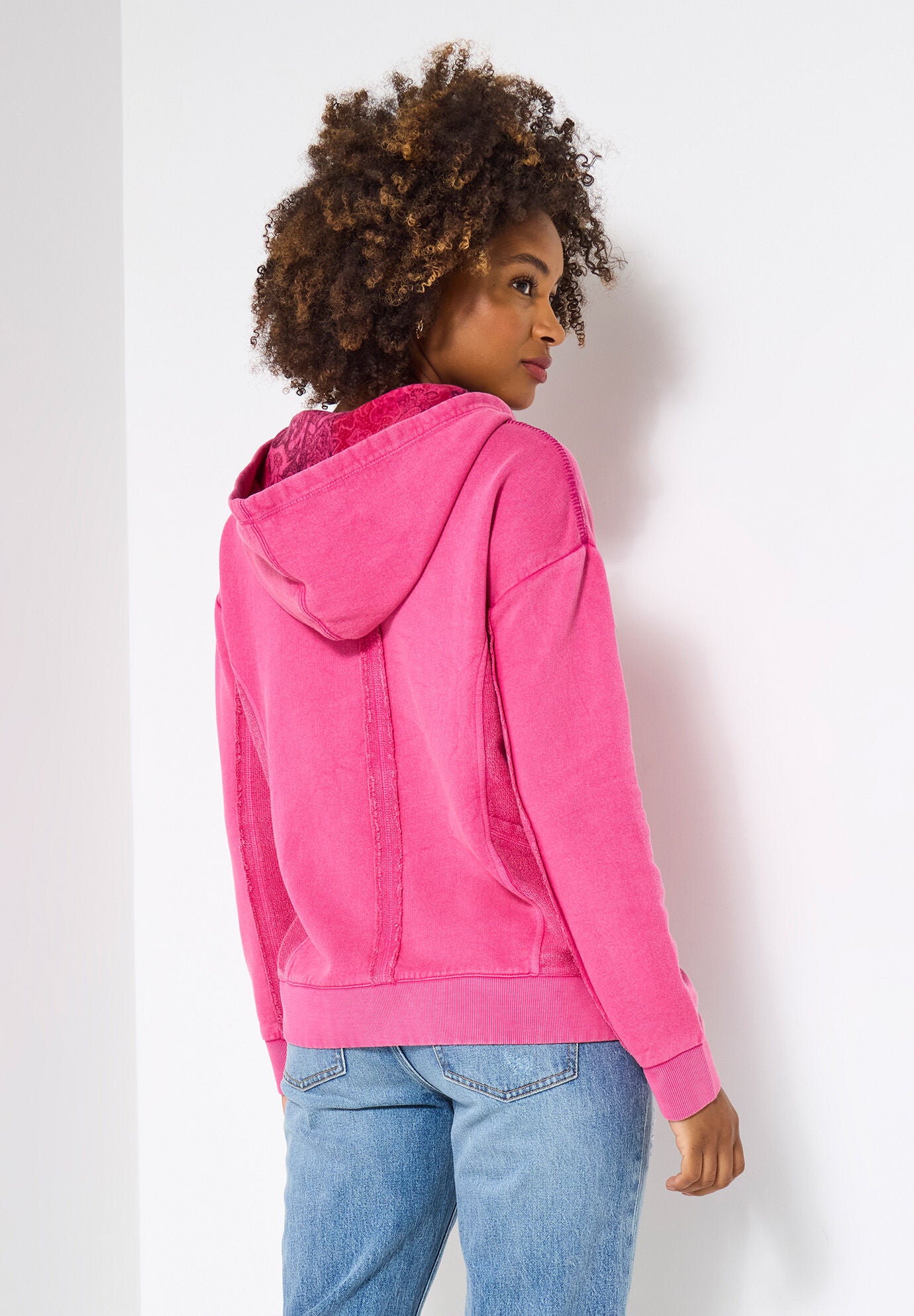 V Neck Star Hoodie, PRETTY PINK STARS, on-hover image number 1
