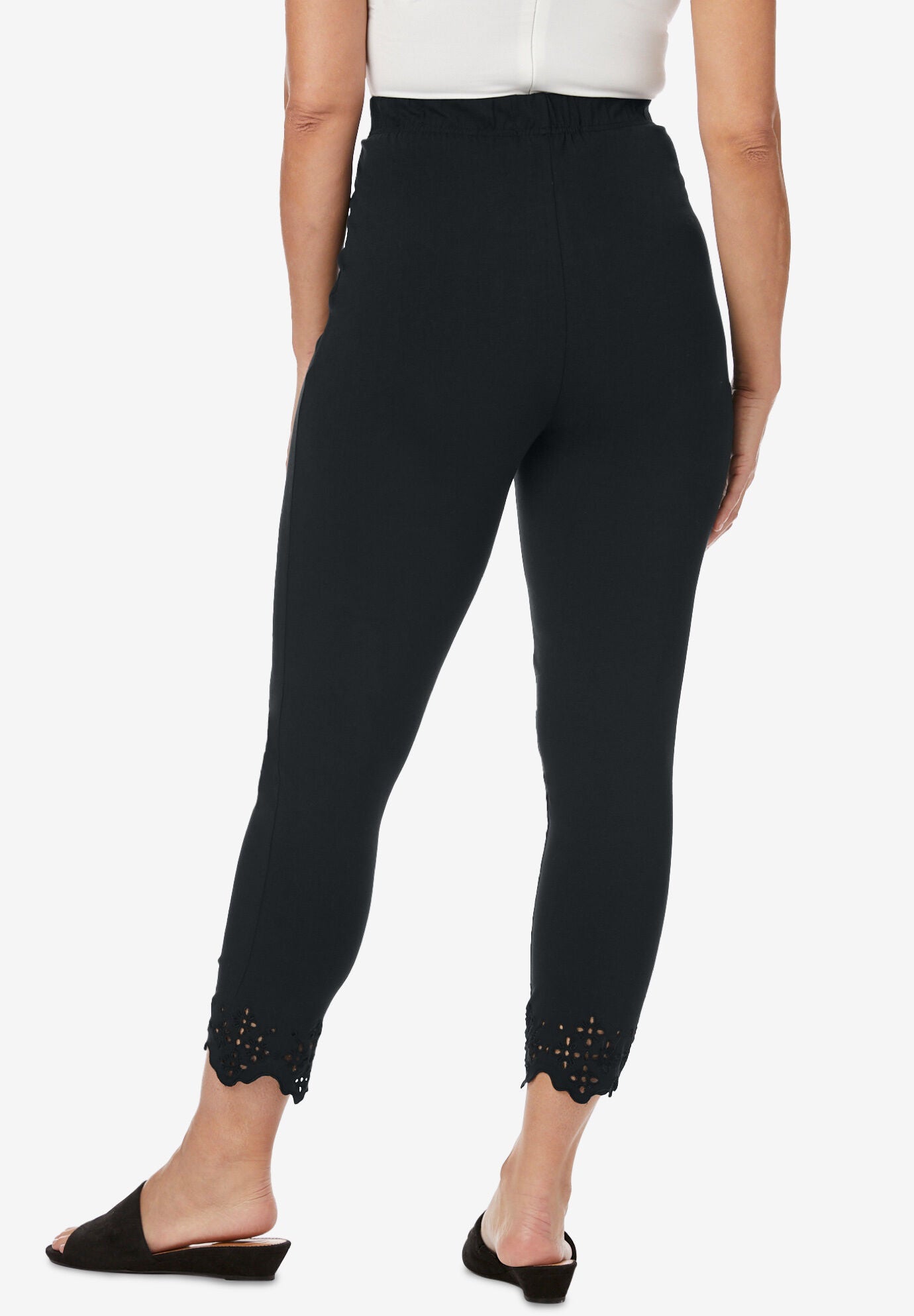 Stretch Cotton Eyelet Capri Legging, BLACK FLORAL EYELET, on-hover image number 1