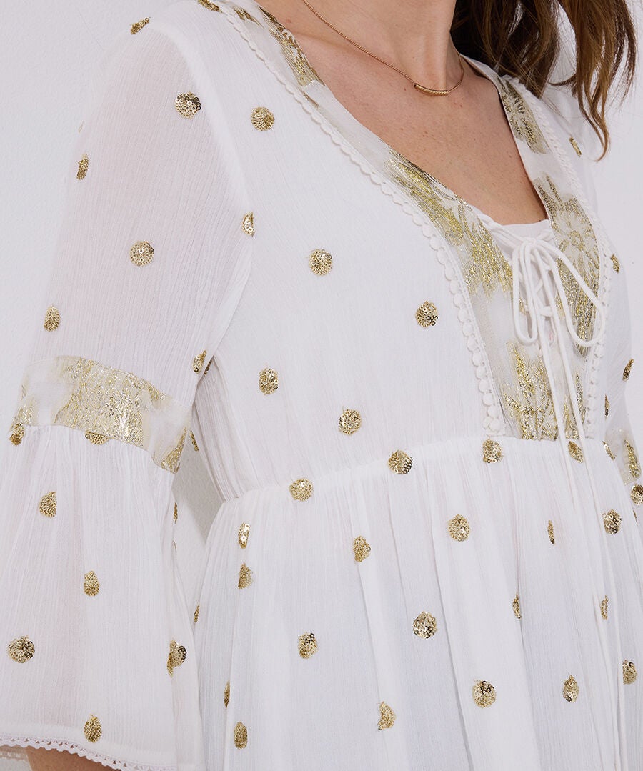 Boho Tassel Tunic, GOLD MEDALLION DOT, on-hover image number 1