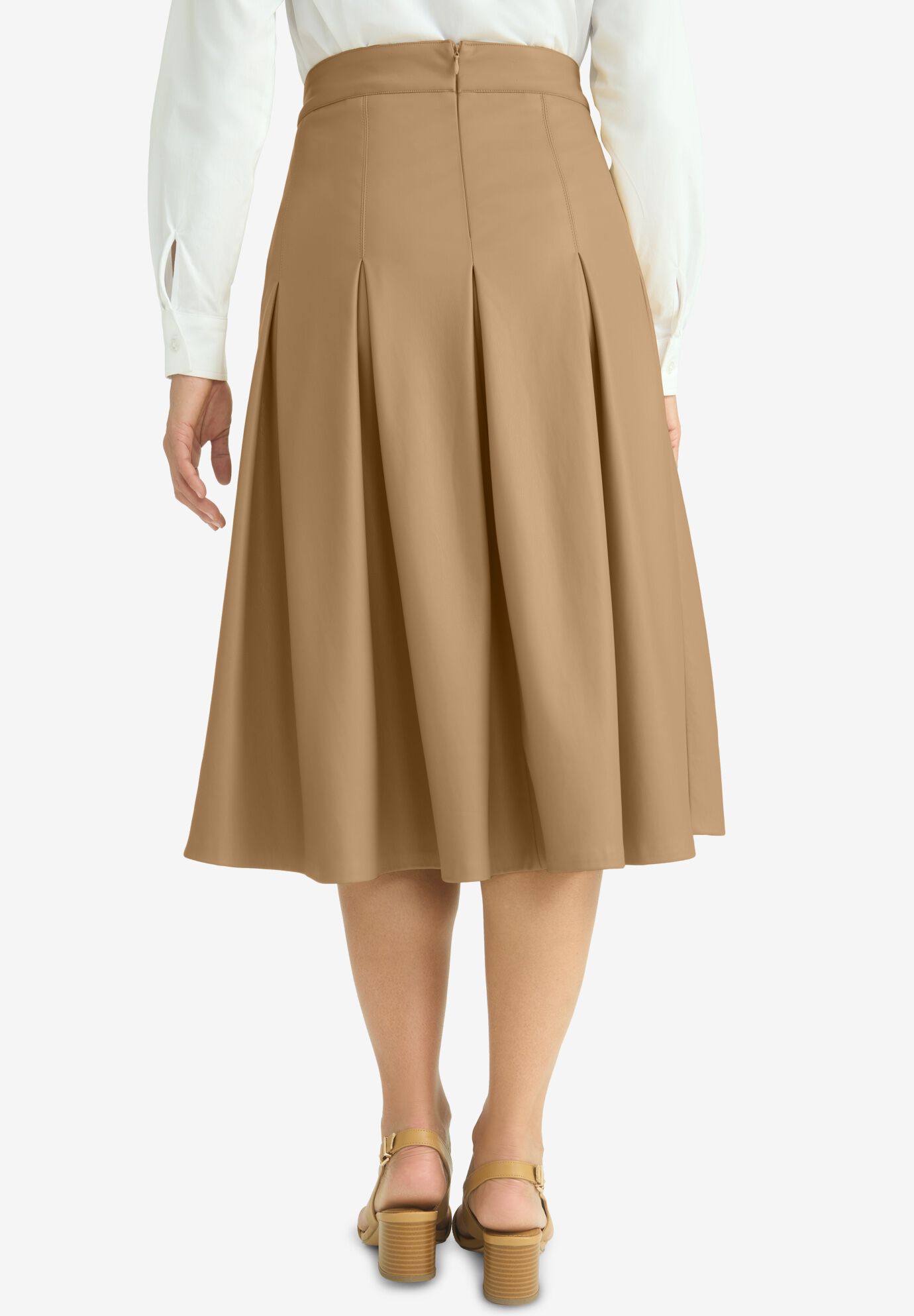 Faux Leather Pleated Midi Skirt, SOFT CAMEL, alternate image number 2