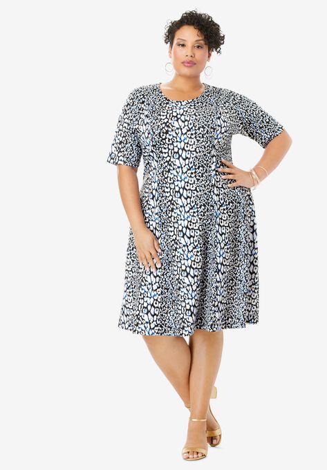 Ponte Flare Dress Plus Size Casual Dresses Roaman S