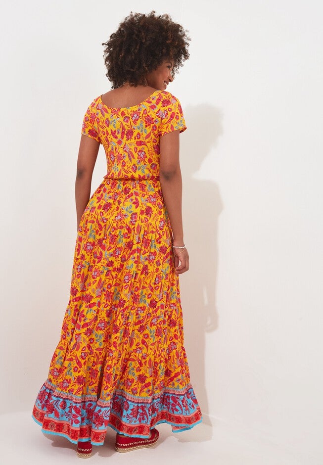 Short Sleeve Flowy Maxi Dress, GOLDEN BLOOM, alternate image number null