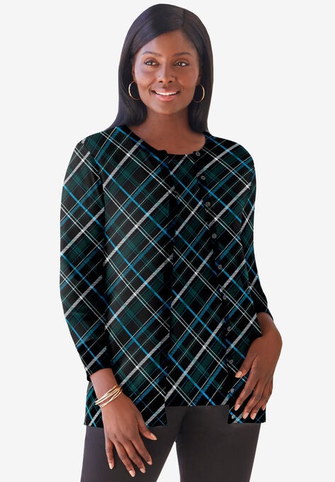 Fine Gauge Cardigan, EMERALD GREEN PLAID, hi-res image number null