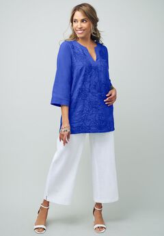 Linen V-Neck Embroidered Tunic