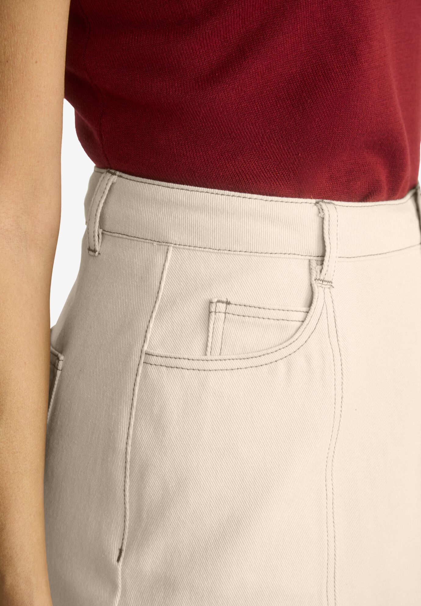 Contrast Stitching Seamed Skirt, OATMEAL, alternate image number 3