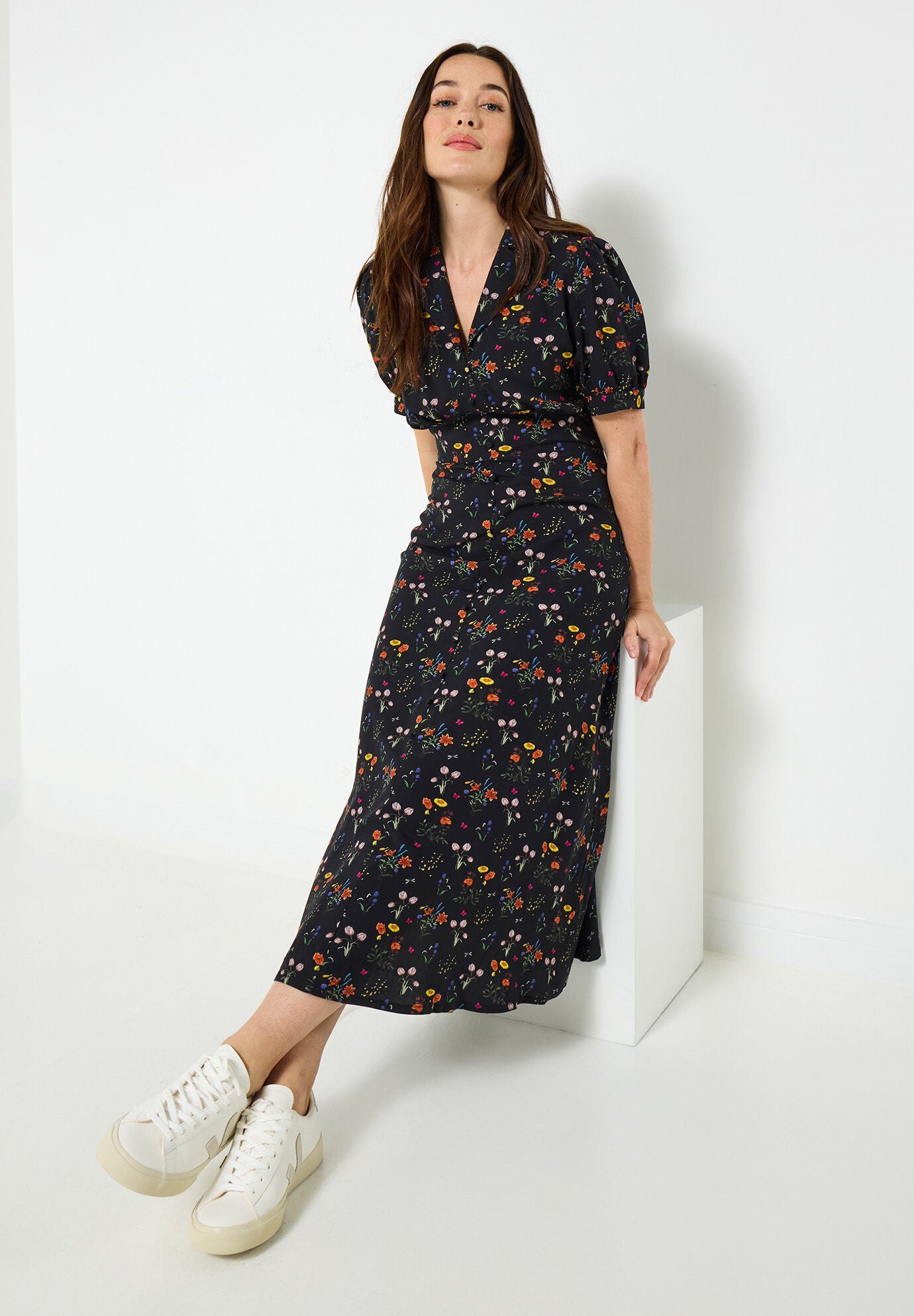 Vintage Midi Dress, BLACK MINI GARDEN, alternate image number 4