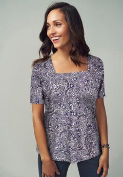 Stretch Cotton Square Neck Tee