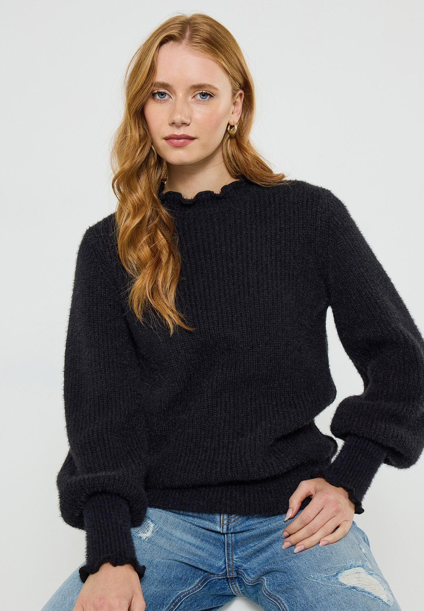 Lofty Mockneck Sweater, BLACK, hi-res image number 0