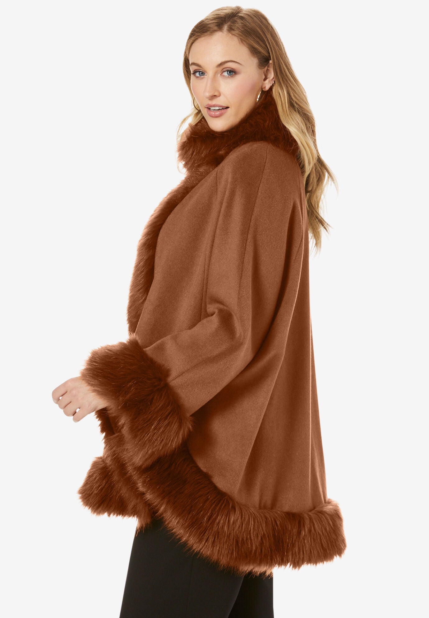 Faux Fur Trim Cape Roaman's