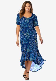 Stretch Knit Flounce Hem Maxi Dress