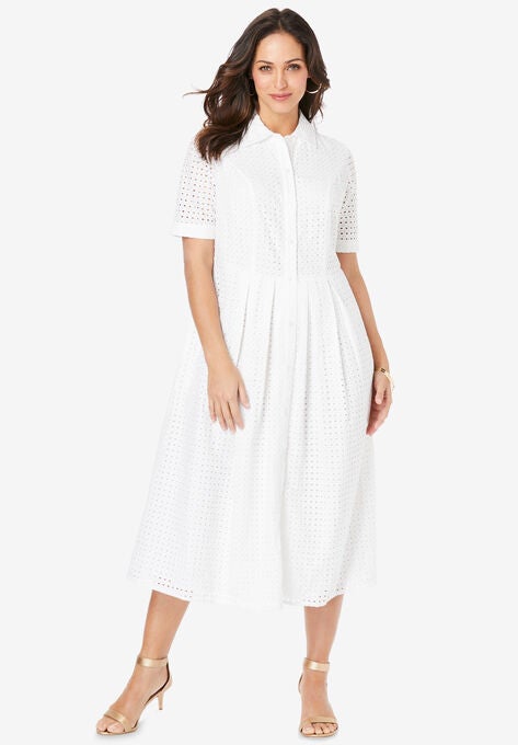 Eyelet Shirt Dress, WHITE, hi-res image number null