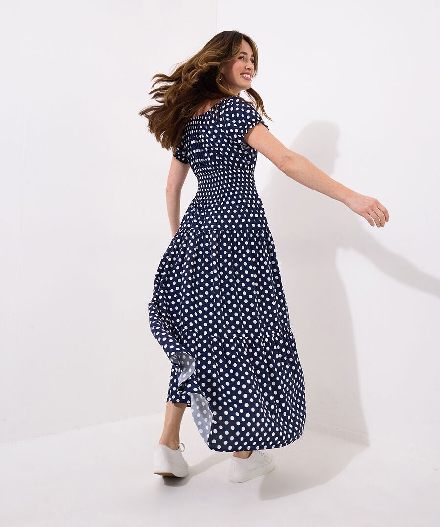 Square Neck Smocked Maxi Dress, RETRO POLKA DOT, alternate image number 2