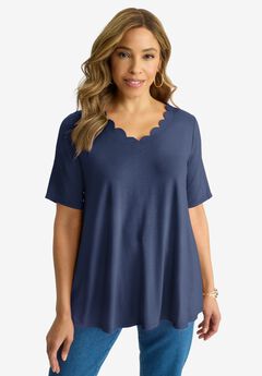 Scalloped V-Neck Tunic