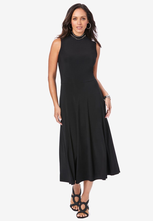 Jeweled Mock Neck Dress, BLACK, hi-res image number null