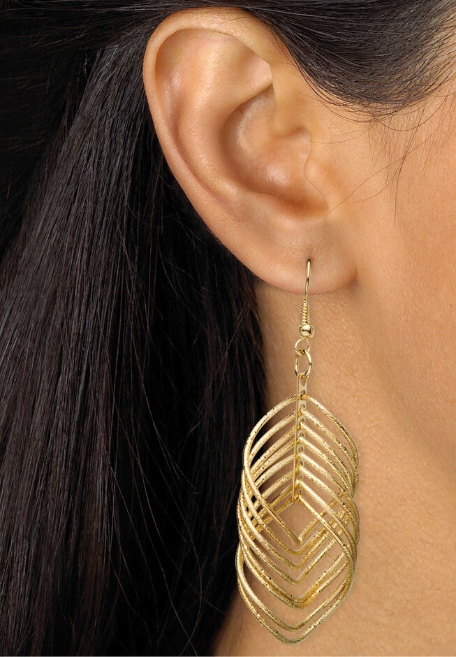 Goldtone Diamond Cut 2 Piece Set Drop Earrings (72x24mm), , alternate image number 2