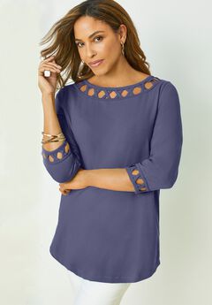 Stretch Cotton Lattice Boatneck Tunic