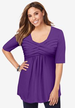 Stretch Knit Pleated Tunic