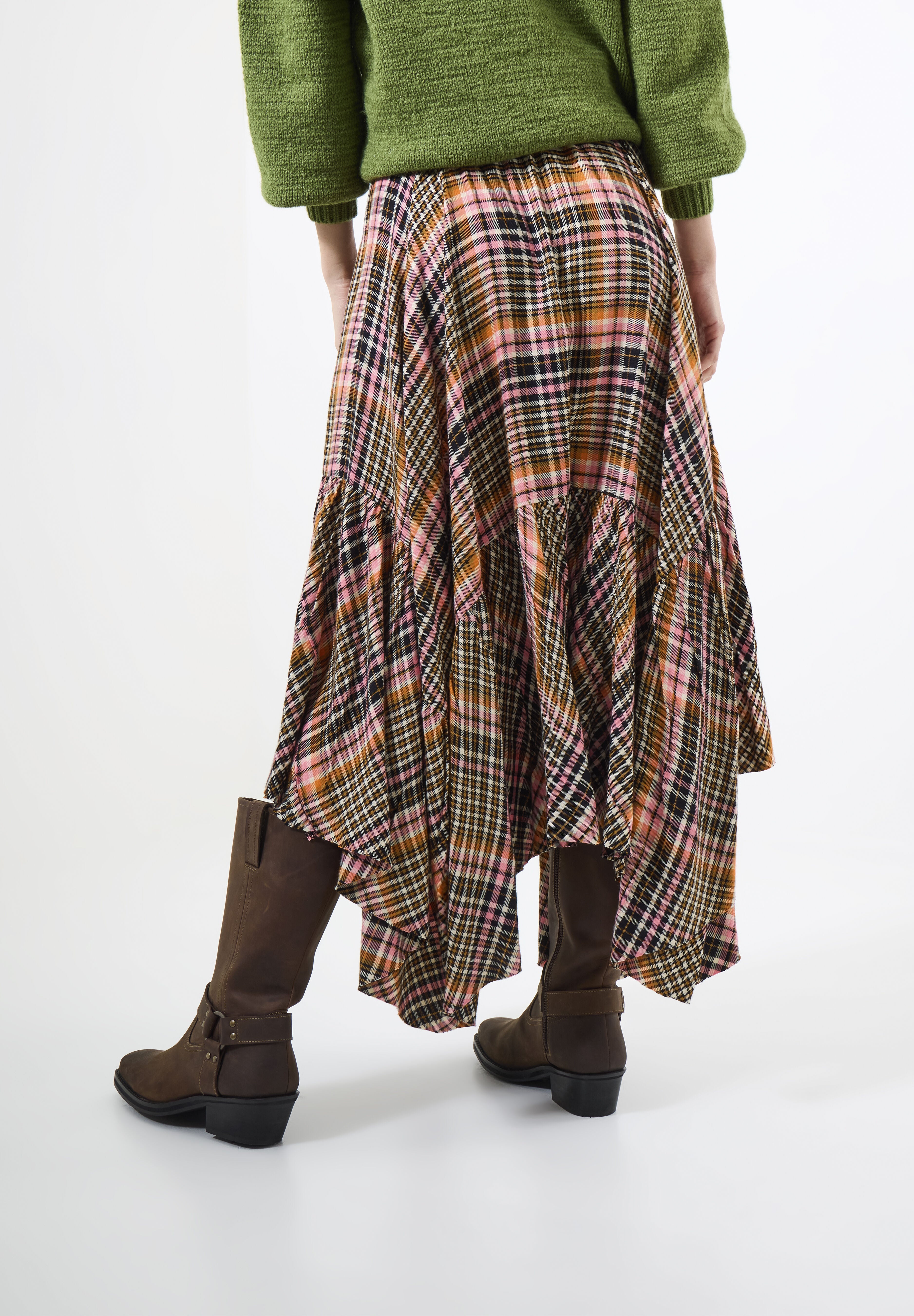 Checkered Hanky Hem Maxi Skirt, AUTUMN SUNSET PLAID, alternate image number 3