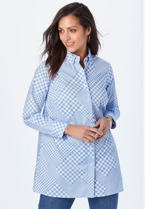 Poplin Tunic, FRENCH BLUE PLAID PATCHWORK, hi-res image number null