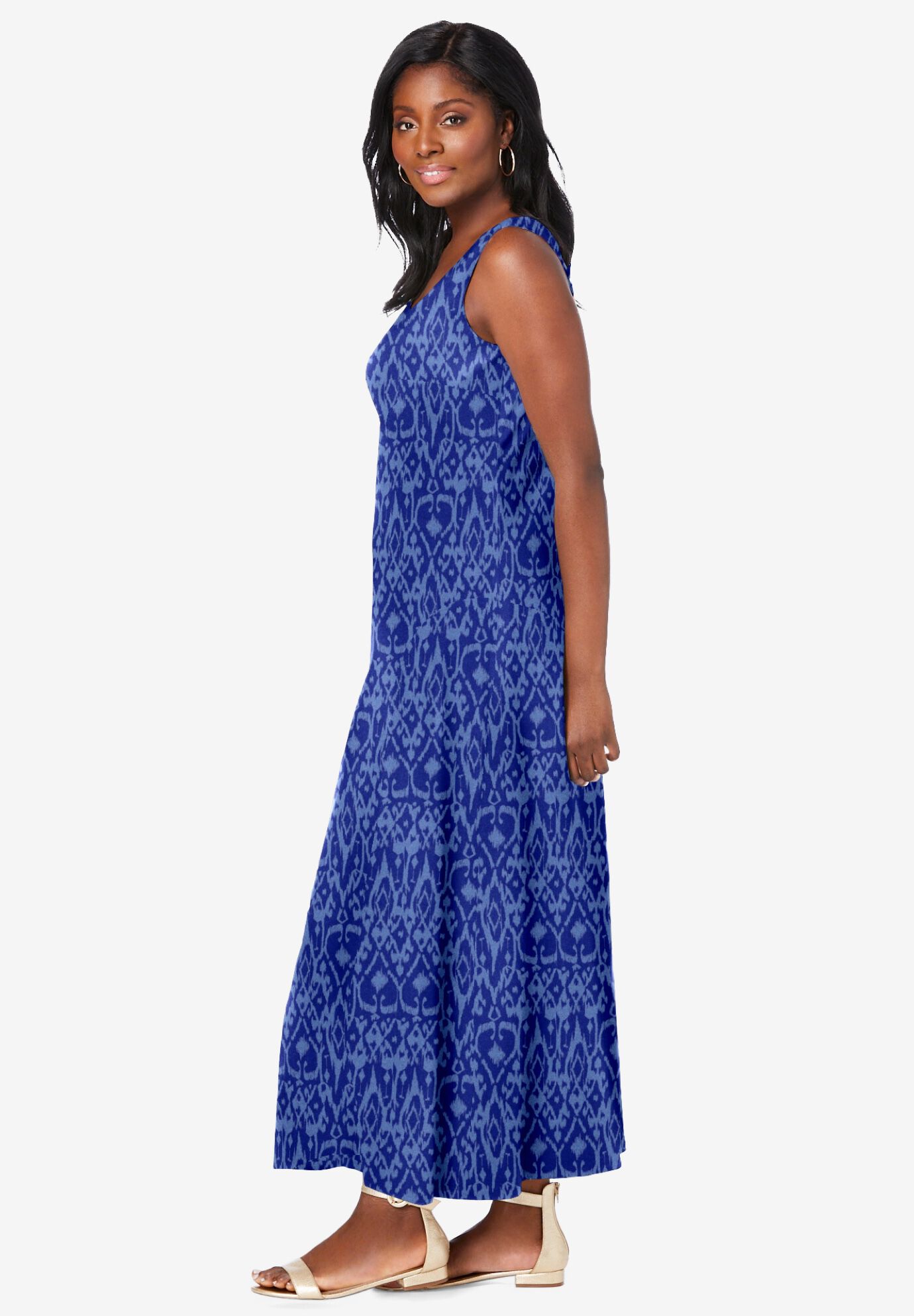 Stretch Cotton Tank Maxi Dress, DARK SAPPHIRE BRUSHED TRIBAL, alternate image number 2
