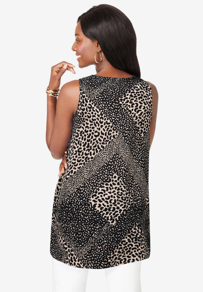 Georgette Tunic Tank, KHAKI CHEETAH, on-hover image number 1