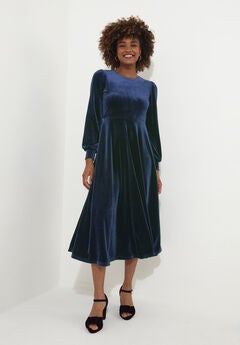 Crew Neck Velvet Midi Dress
