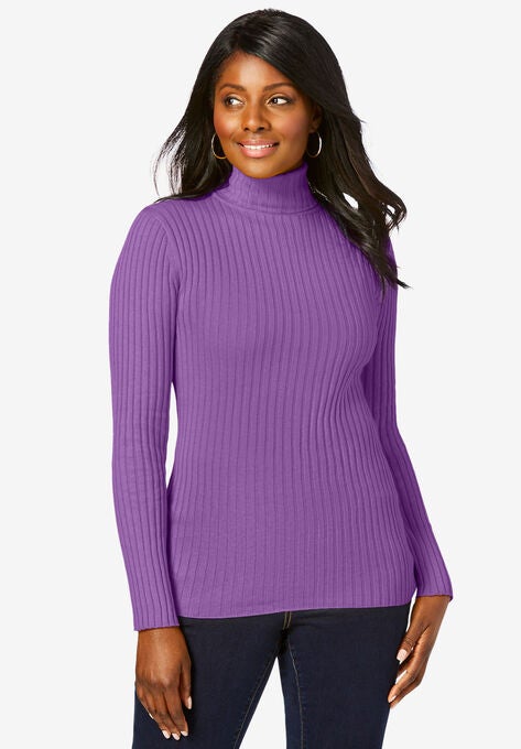 Ribbed Cotton Turtleneck, BRIGHT VIOLET, hi-res image number null