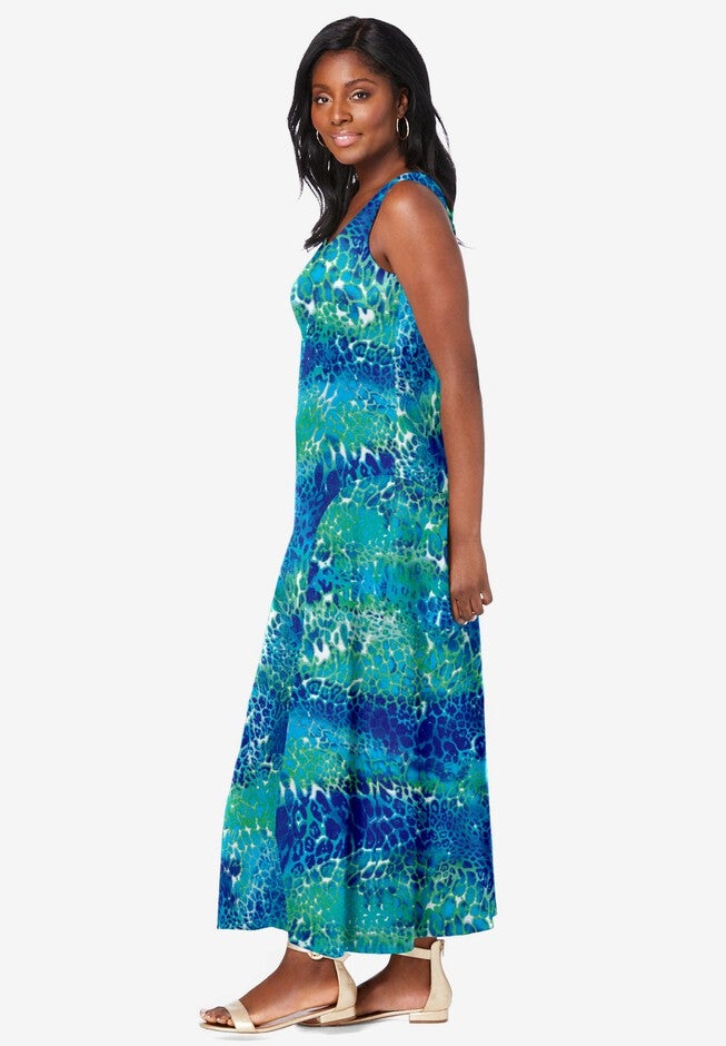 Stretch Cotton Tank Maxi Dress, OCEAN PRINT, alternate image number 2