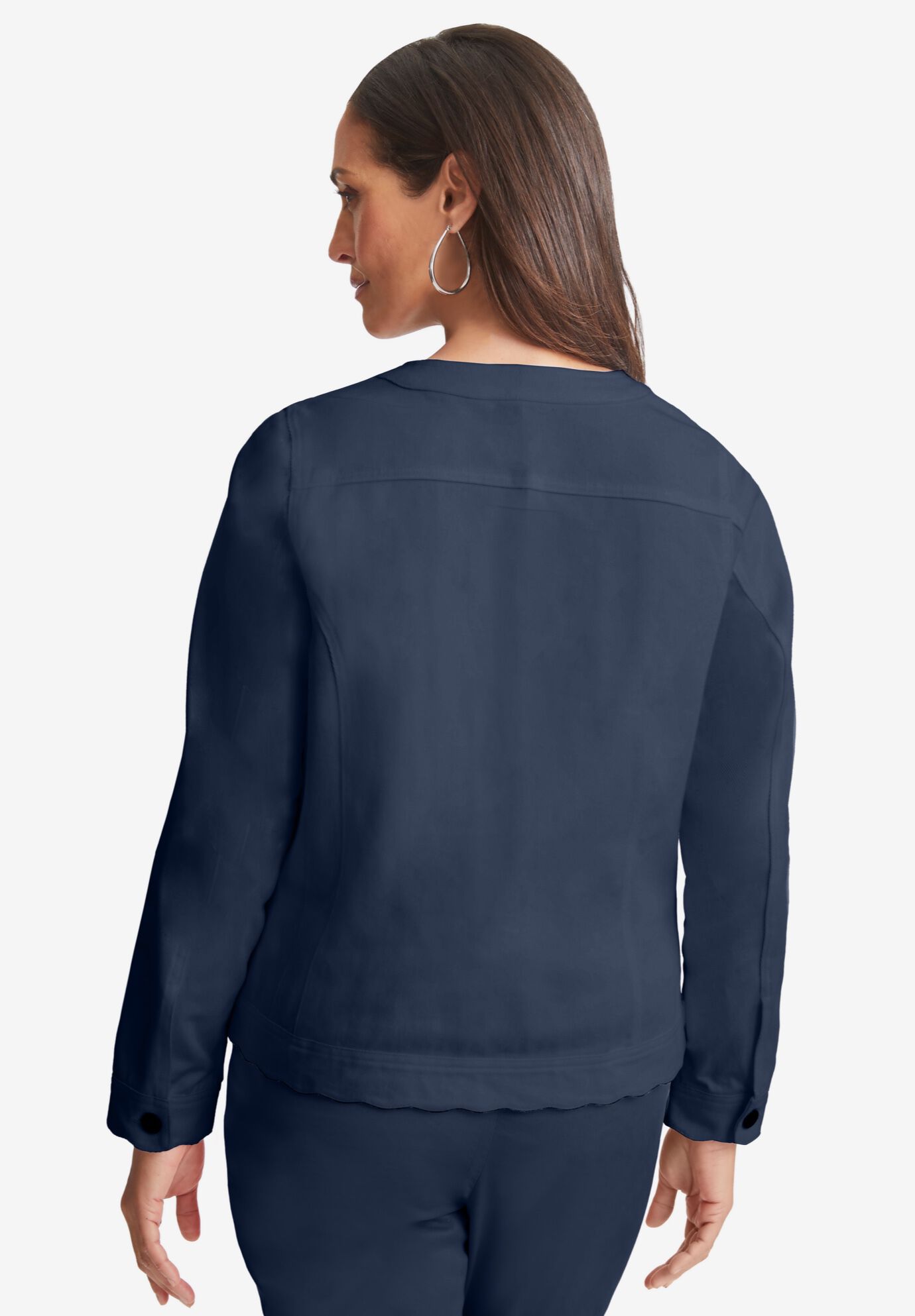 Scalloped Denim Jacket, NAVY, on-hover image number 1