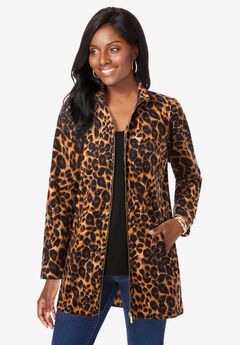 Stretch Cotton Zip Front Hi-Low Jacket