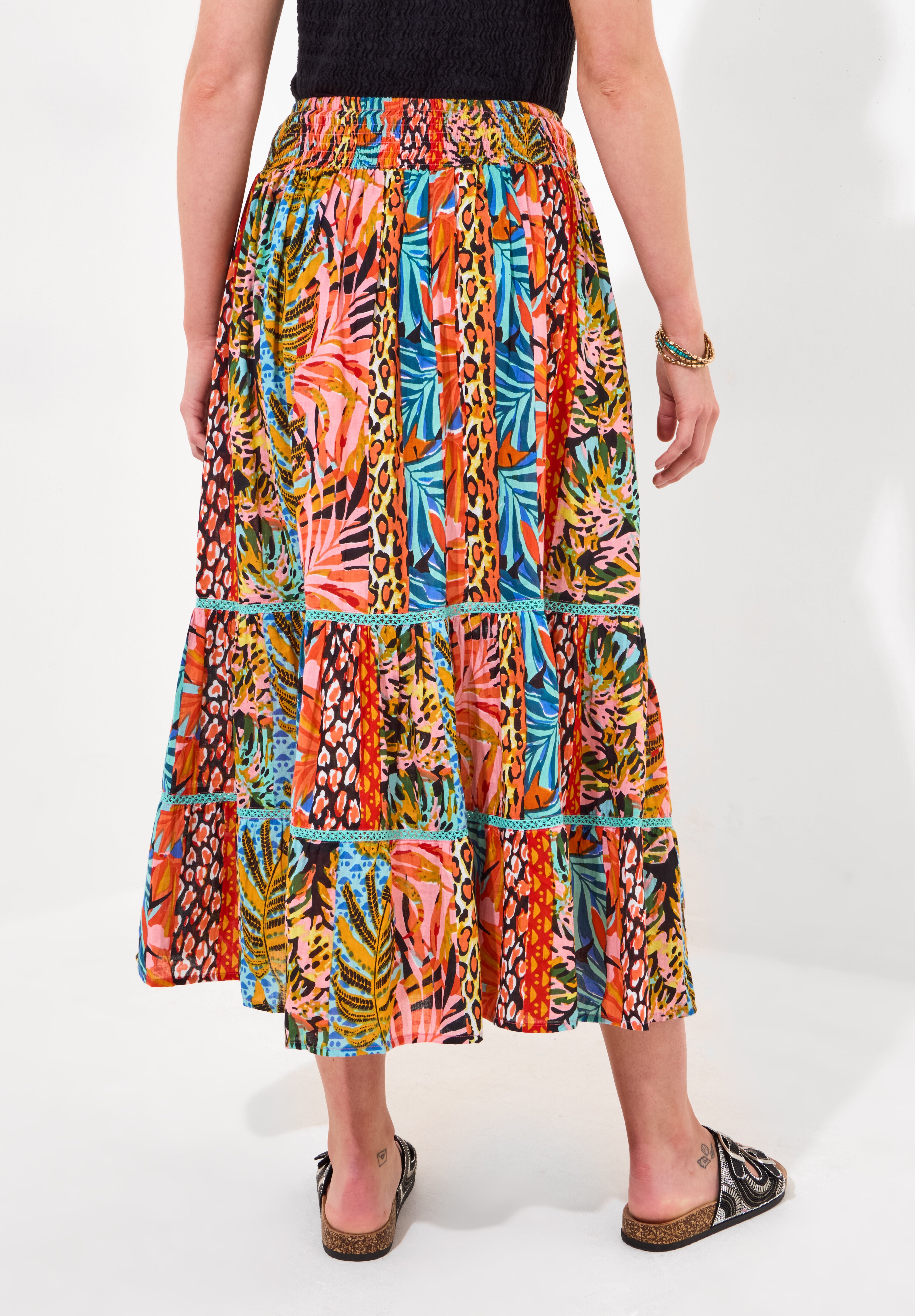 Tassel Tie Tiered Skirt, MIXED JUNGLE RAINFOREST, alternate image number 3