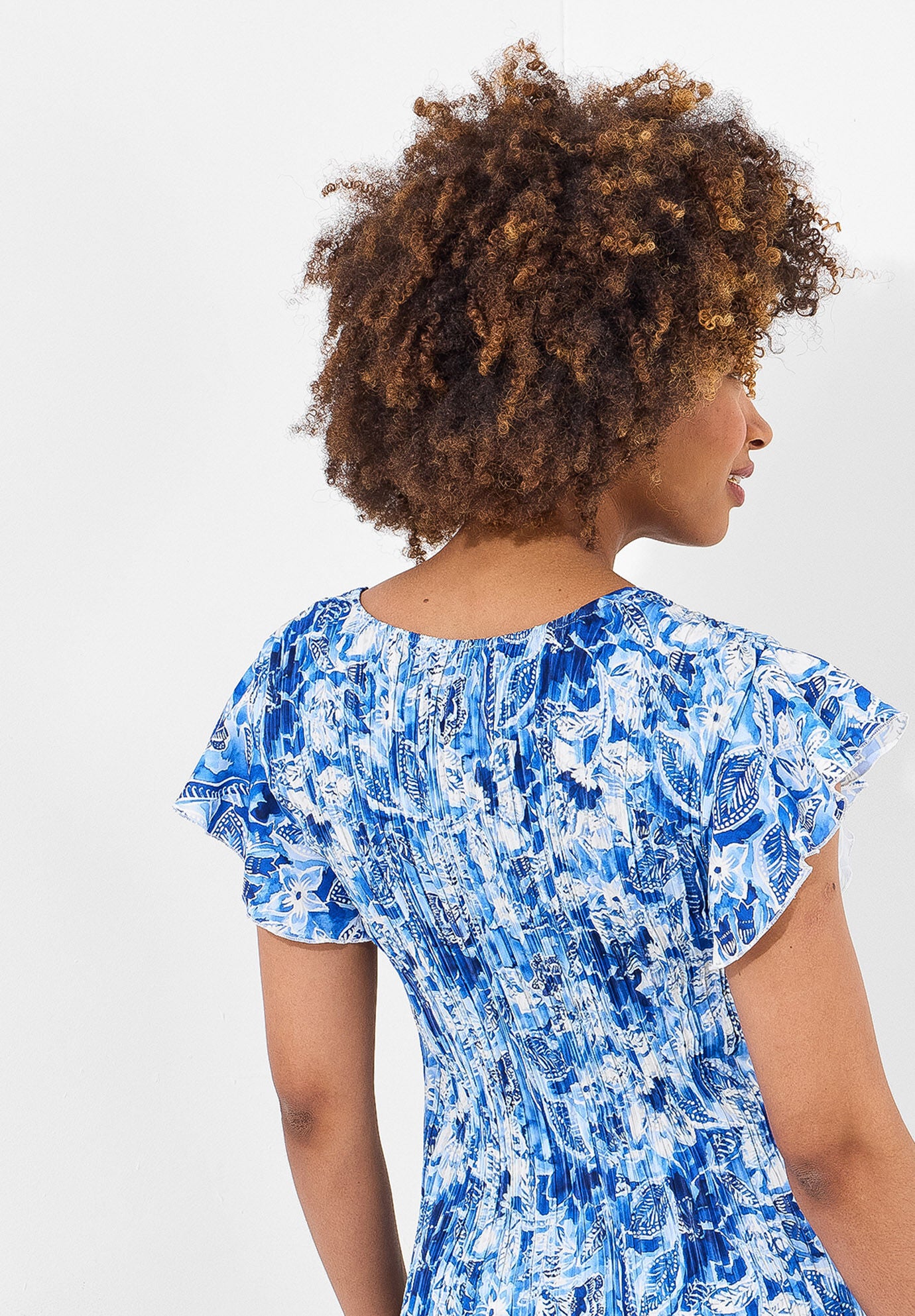 Plisse Sharkbite Tee, BLUE WATERCOLOR FLORAL, on-hover image number 1