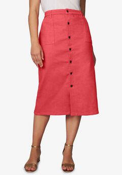 True Fit Button-Front Midi Skirt