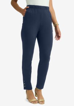 Stretch Soft Knit Slim Straight Snap Pant